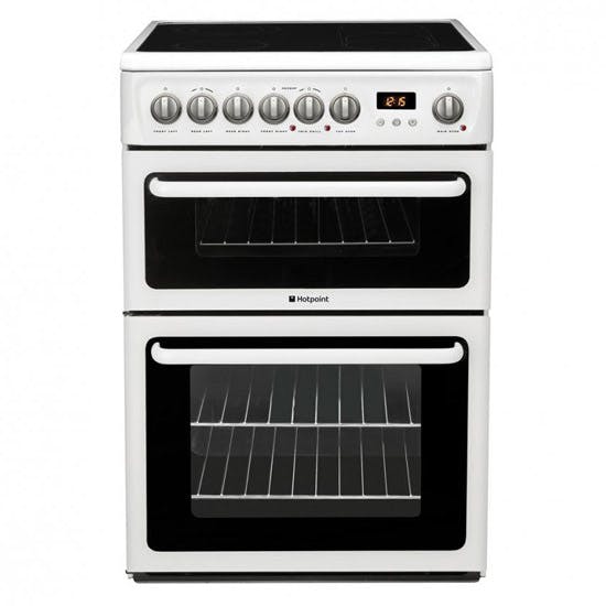 Hotpoint HAE60PS 60cm Electric Cooker in White, Ceramic Hob Double Oven